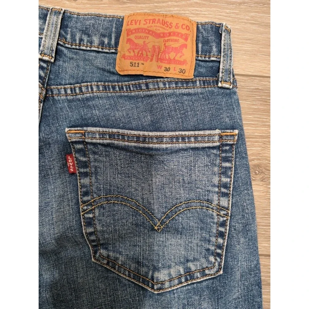 LEVI'S 511 Mens 30x30(30x29) Slim Stretch Medium Wash Denim Jeans